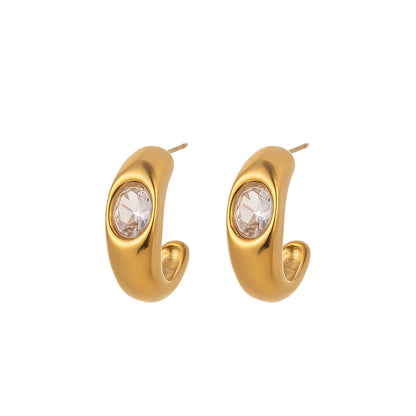 1 Pair Simple Style Commute Solid Color Polishing Plating Inlay 304 Stainless Steel Artificial Rhinestones 18K Gold Plated Ear Studs