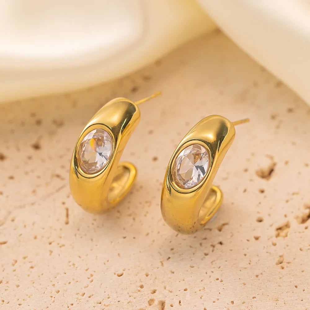 1 Pair Simple Style Commute Solid Color Polishing Plating Inlay 304 Stainless Steel Artificial Rhinestones 18K Gold Plated Ear Studs