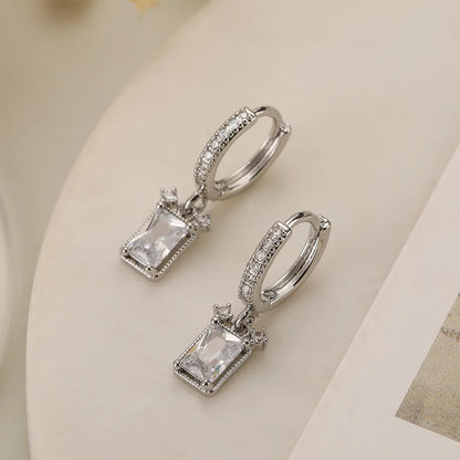 1 Pair Simple Style Commute Square Heart Shape Plating Inlay Copper Zircon 18k Gold Plated Drop Earrings