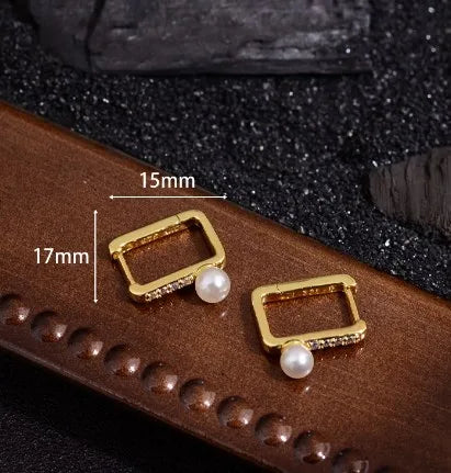 1 Pair Simple Style Commute Square Inlay Copper Pearl Zircon Gold Plated Earrings