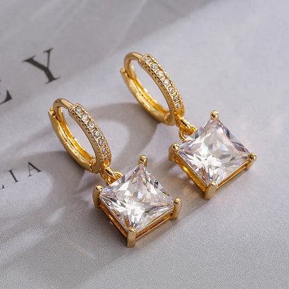 1 Pair Simple Style Commute Square Plating Inlay Copper Zircon 18k Gold Plated Drop Earrings