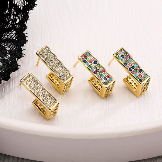 1 Pair Simple Style Commute Square Plating Inlay Copper Zircon 18k Gold Plated Ear Studs