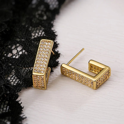 1 Pair Simple Style Commute Square Plating Inlay Copper Zircon 18k Gold Plated Ear Studs