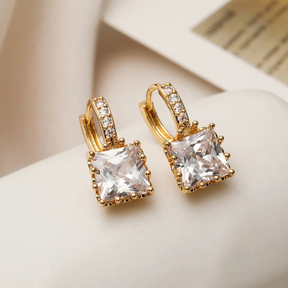 1 Pair Simple Style Commute Square Plating Inlay Copper Zircon 18k Gold Plated Earrings