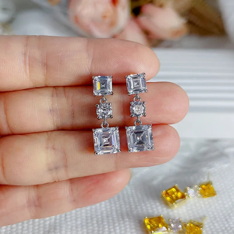 1 Pair Simple Style Commute Square Plating Inlay Copper Zircon 16K Gold Plated White Gold Plated Drop Earrings