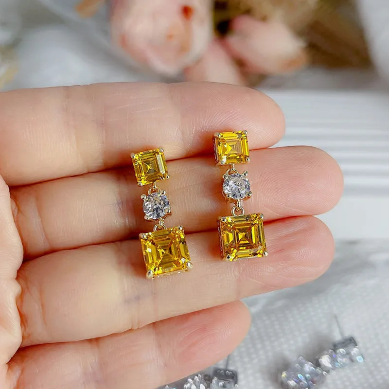 1 Pair Simple Style Commute Square Plating Inlay Copper Zircon 16K Gold Plated White Gold Plated Drop Earrings