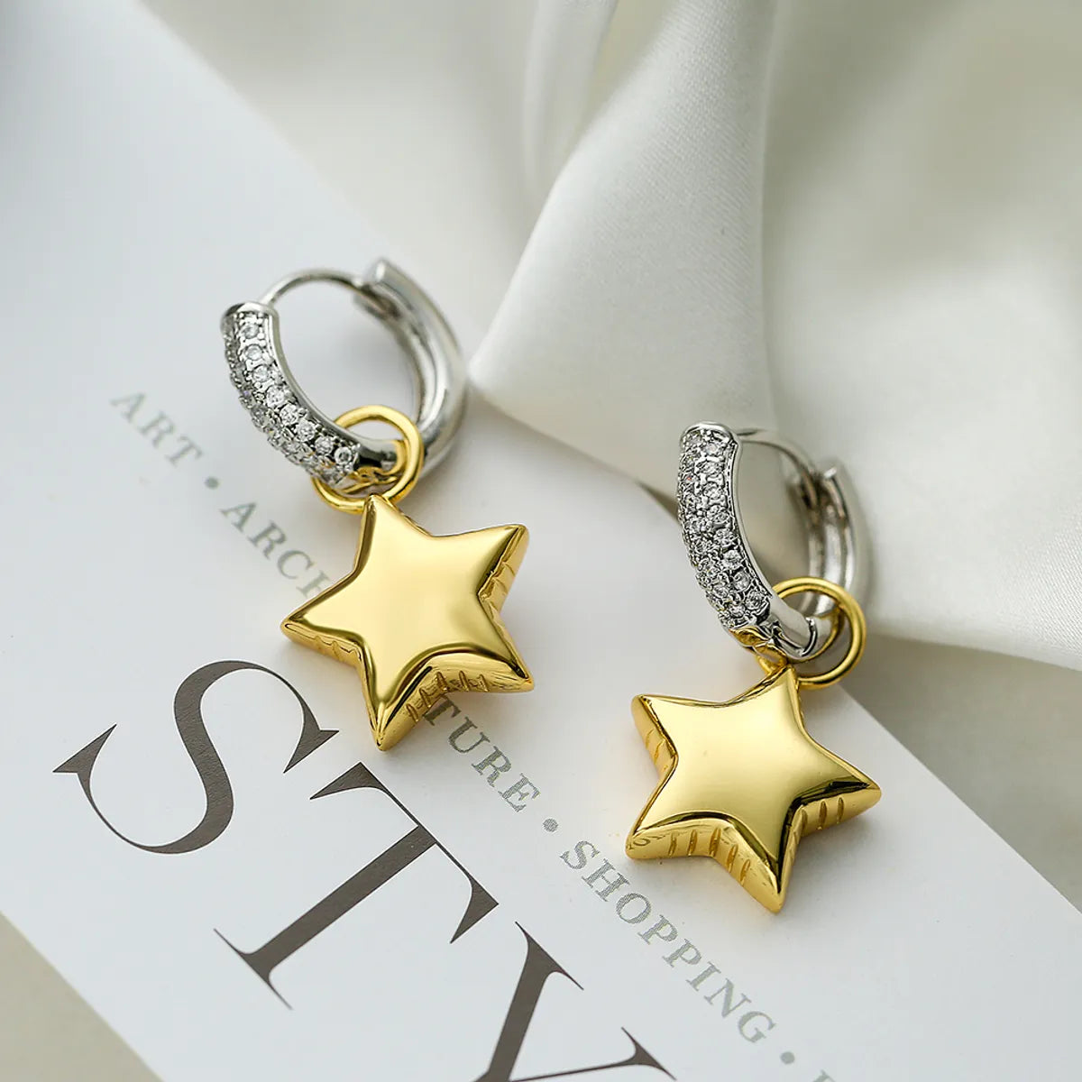 1 Pair Simple Style Commute Star Heart Shape Enamel Plating Inlay Copper Zircon 18k Gold Plated Drop Earrings