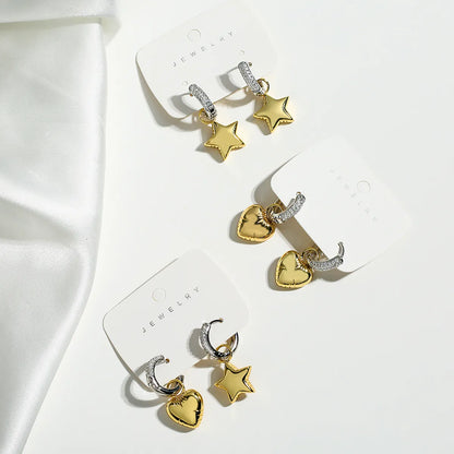 1 Pair Simple Style Commute Star Heart Shape Enamel Plating Inlay Copper Zircon 18k Gold Plated Drop Earrings