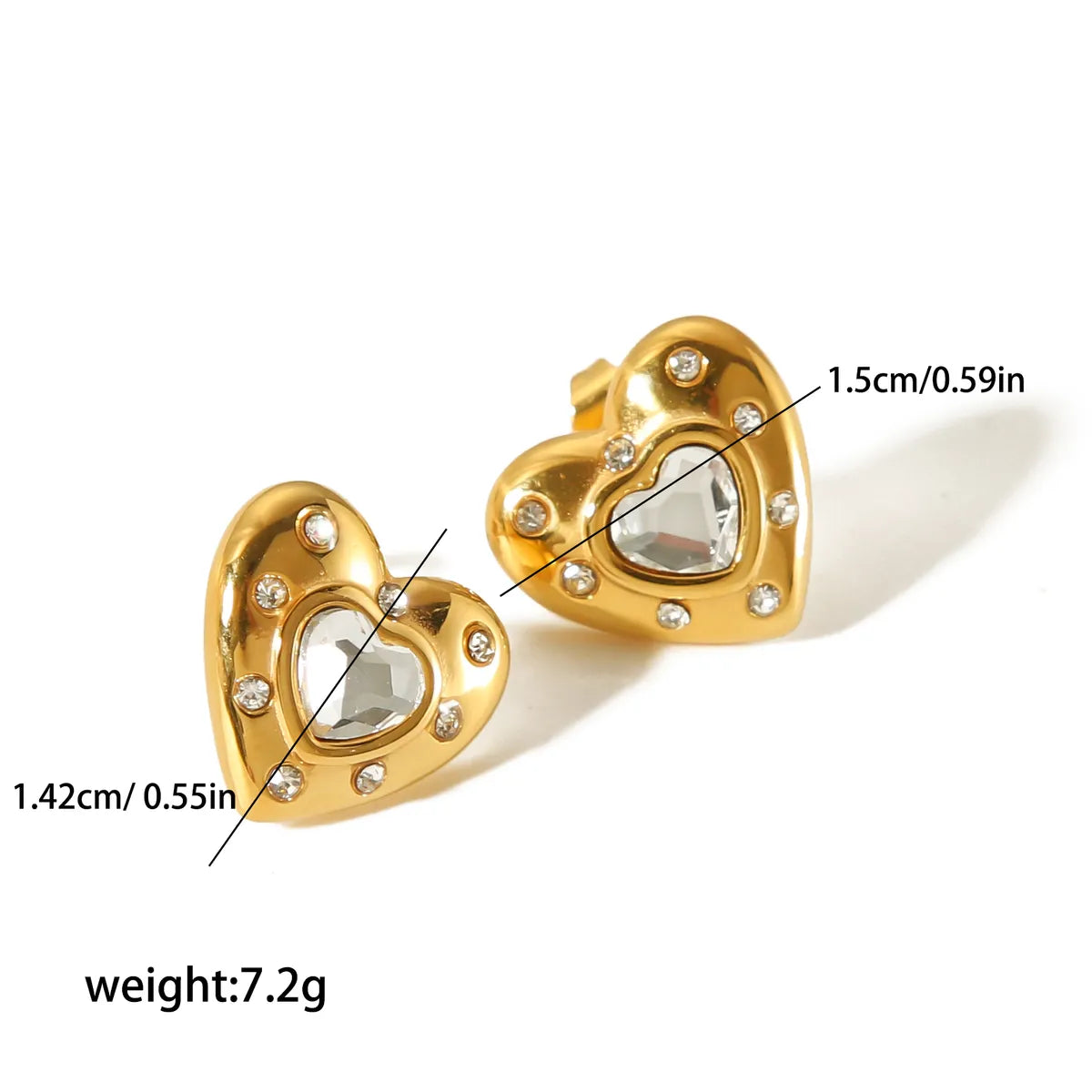 1 Pair Simple Style Commute Star Heart Shape Polishing Plating Inlay Stainless Steel Zircon 18k Gold Plated Ear Studs