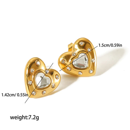 1 Pair Simple Style Commute Star Heart Shape Polishing Plating Inlay Stainless Steel Zircon 18k Gold Plated Ear Studs