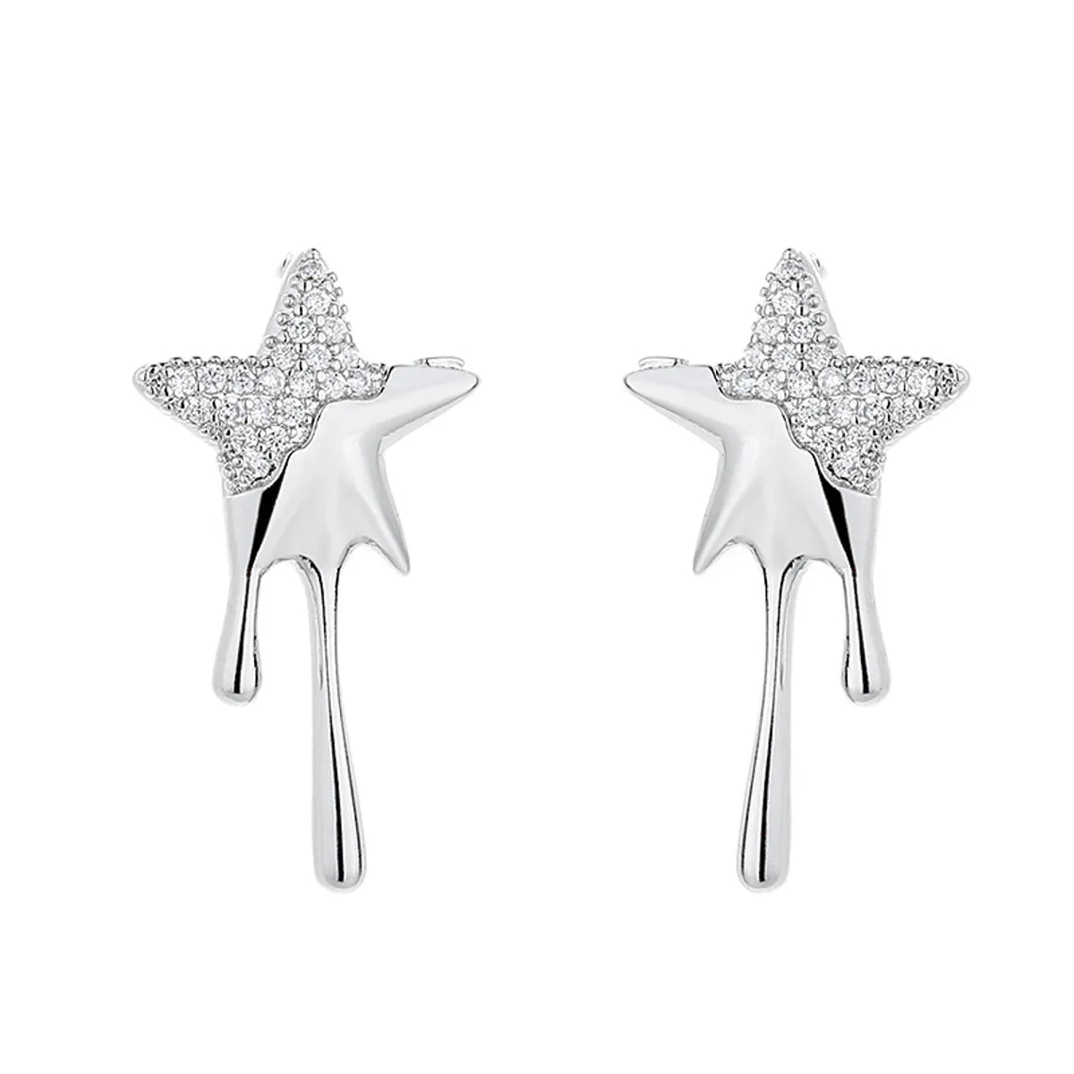 1 Pair Simple Style Commute Star Inlay Copper Zircon Earrings