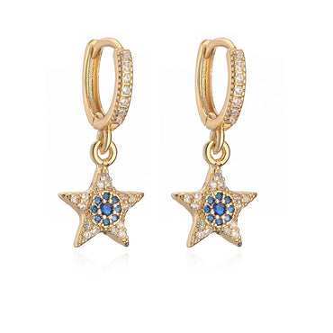 1 Pair Simple Style Commute Star Plating Inlay Copper Zircon 18k Gold Plated Drop Earrings