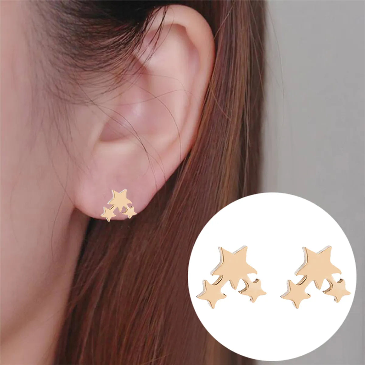 1 Pair Simple Style Commute Star Polishing Plating Stainless Steel 18k Gold Plated Ear Studs