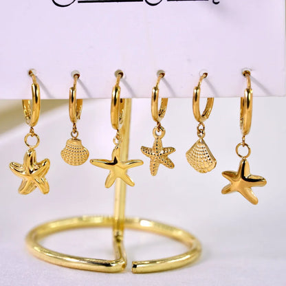 1 Pair Simple Style Commute Starfish Shell 304 Stainless Steel 14K Gold Plated Drop Earrings