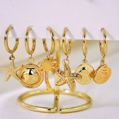 1 Pair Simple Style Commute Starfish Shell 304 Stainless Steel 14K Gold Plated Drop Earrings