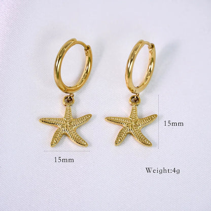 1 Pair Simple Style Commute Starfish Shell 304 Stainless Steel 14K Gold Plated Drop Earrings