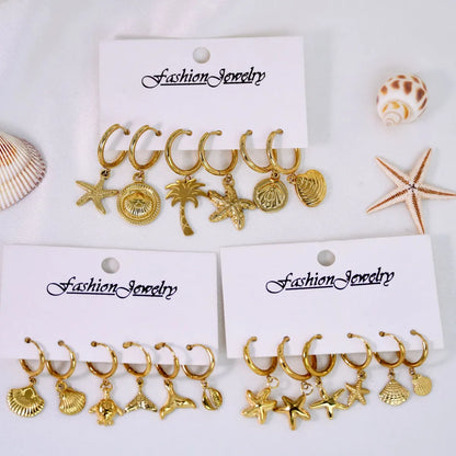 1 Pair Simple Style Commute Starfish Shell 304 Stainless Steel 14K Gold Plated Drop Earrings