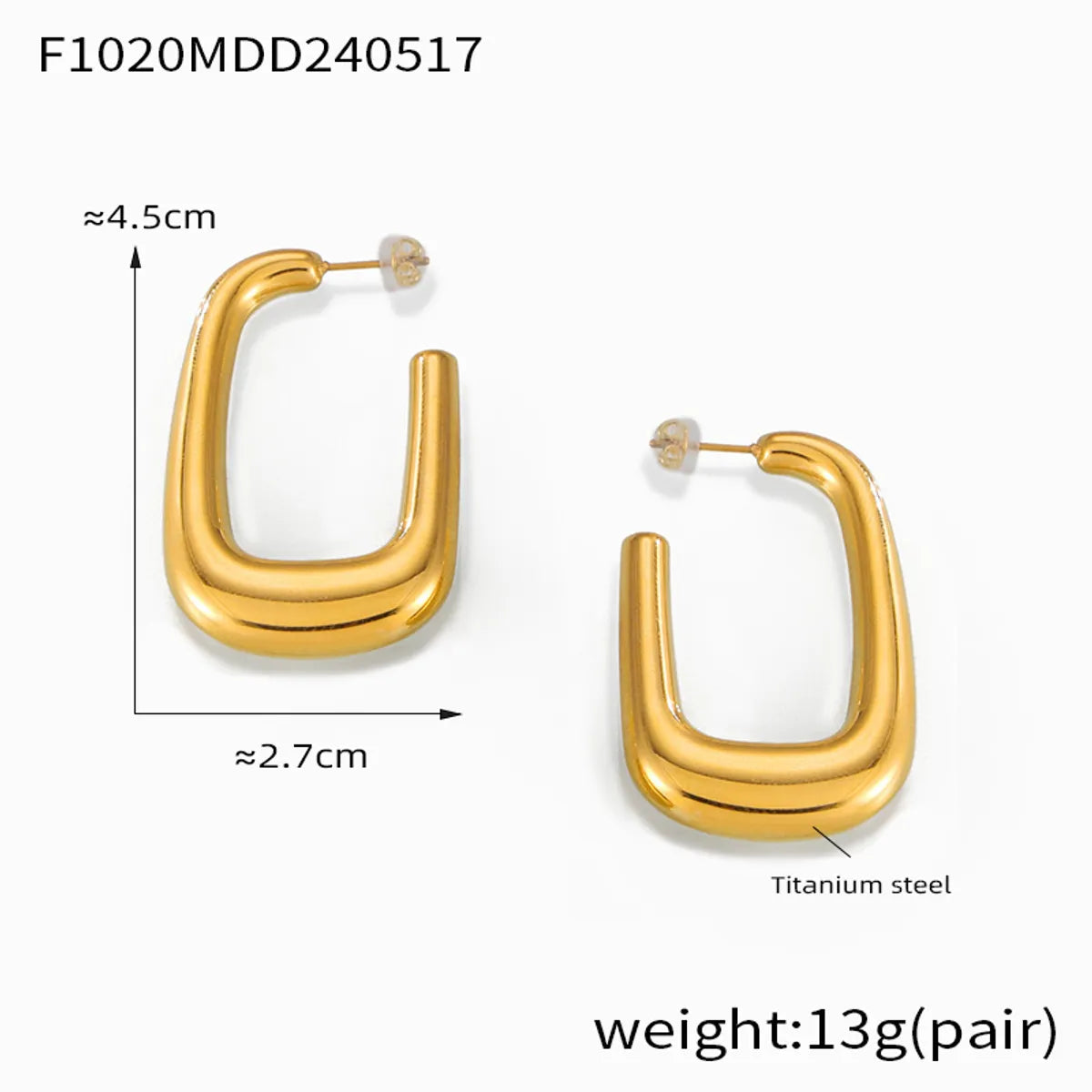 1 Pair Simple Style Commute U Shape 304 Stainless Steel 18K Gold Plated Ear Studs