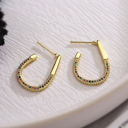 1 Pair Simple Style Commute U Shape Plating Inlay Copper Zircon 18k Gold Plated Earrings