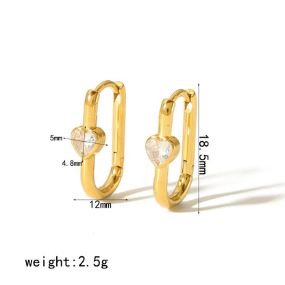 1 Pair Simple Style Commute U Shape Plating Inlay Stainless Steel Zircon 18k Gold Plated Earrings