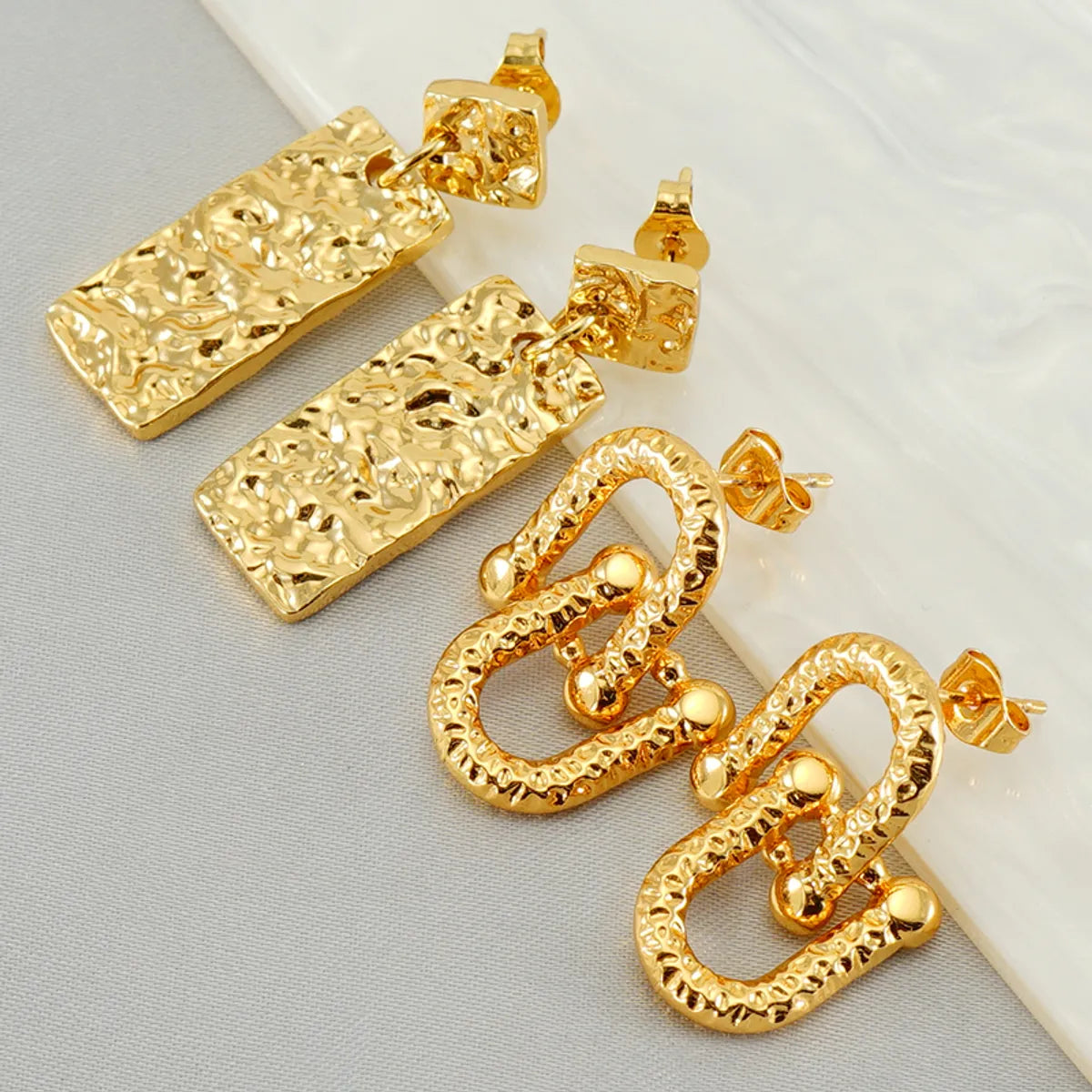 1 Pair Simple Style Commute U Shape Rectangle Polishing Plating Stainless Steel 18k Gold Plated Drop Earrings