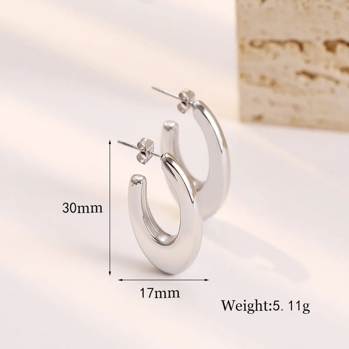 1 Pair Simple Style Commute U Shape Stainless Steel Ear Studs