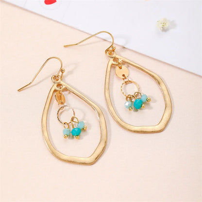 1 Pair Simple Style Commute Water Droplets Beaded Artificial Crystal Copper Drop Earrings