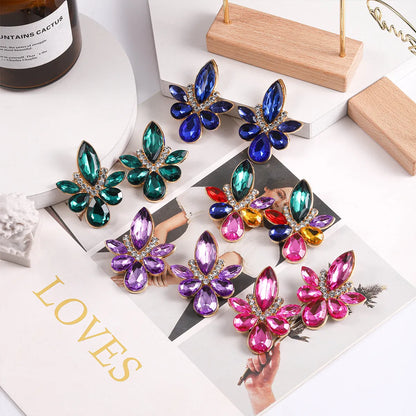 1 Pair Simple Style Commute Water Droplets Plating Inlay Alloy Rhinestones Silver Plated Ear Studs