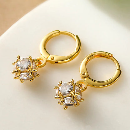 1 Pair Simple Style Commute Water Droplets Plating Inlay Copper Zircon 18k Gold Plated Earrings