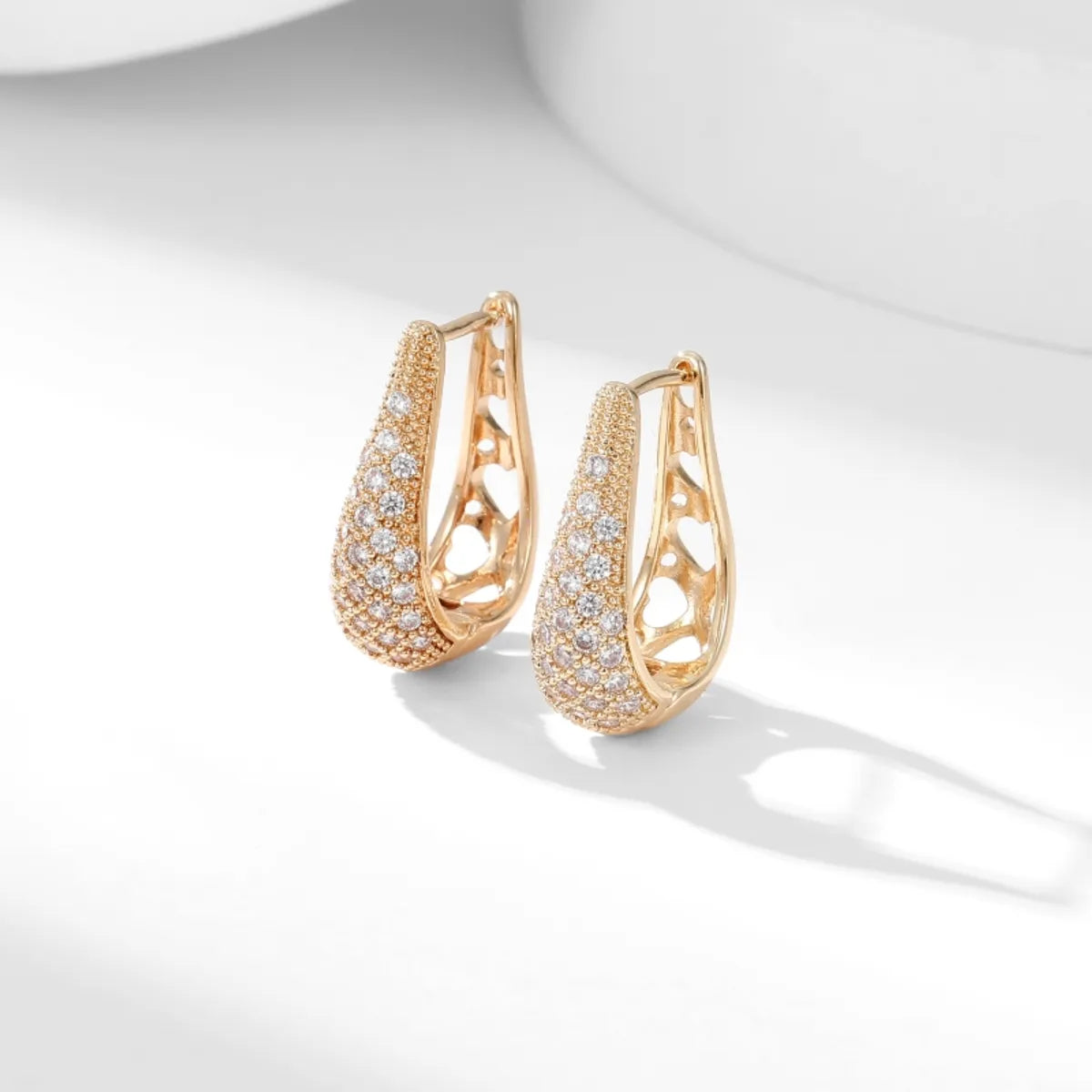 1 Pair Simple Style Commute Water Droplets Plating Inlay Copper Zircon Gold Plated Earrings