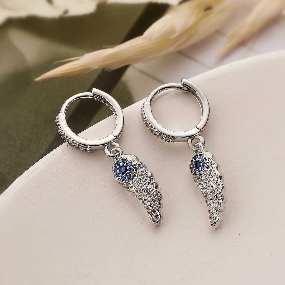 1 Pair Simple Style Commute Wings Plating Inlay Copper Zircon 18k Gold Plated Drop Earrings