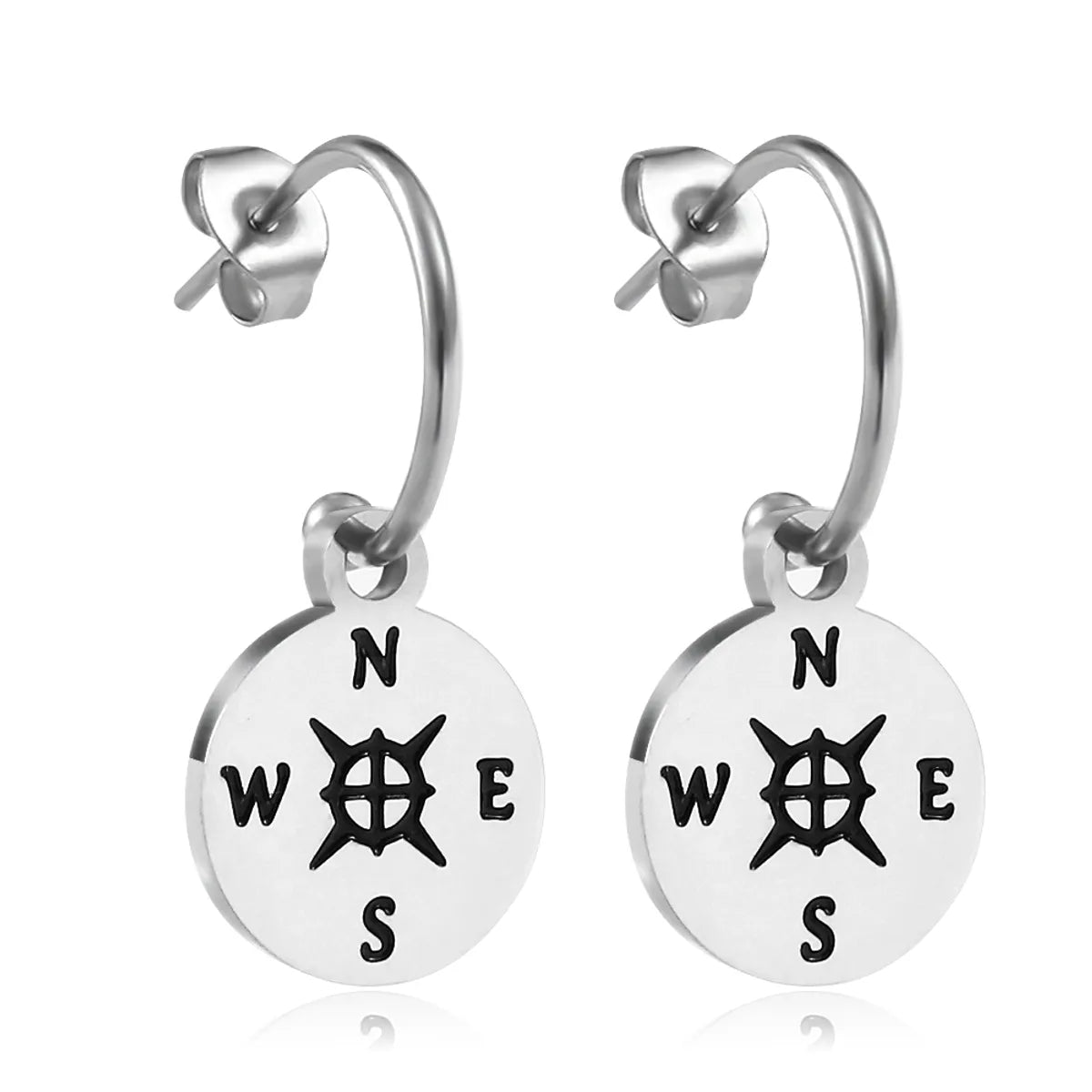 1 Pair Simple Style Compass Stainless Steel Drop Earrings