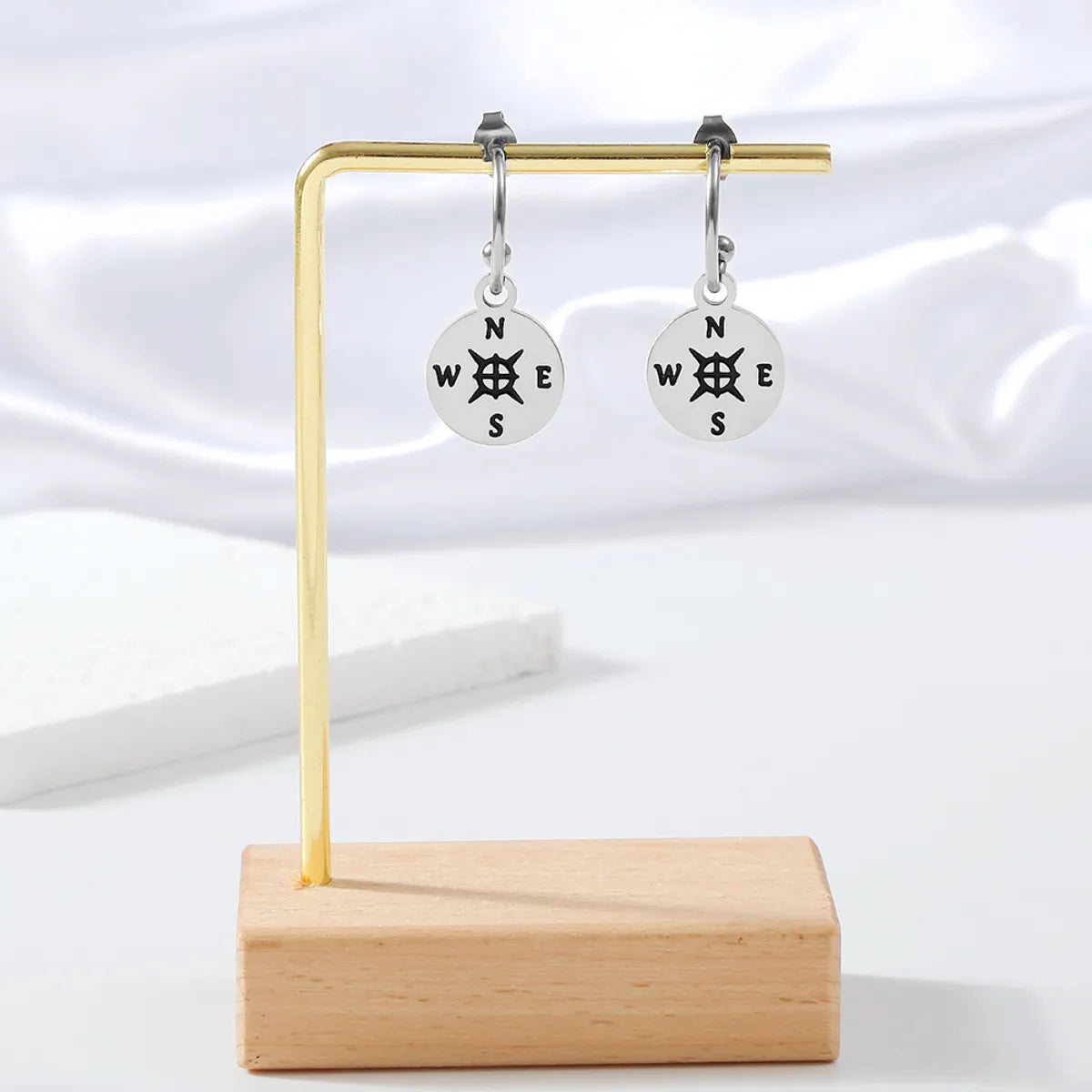 1 Pair Simple Style Compass Stainless Steel Drop Earrings