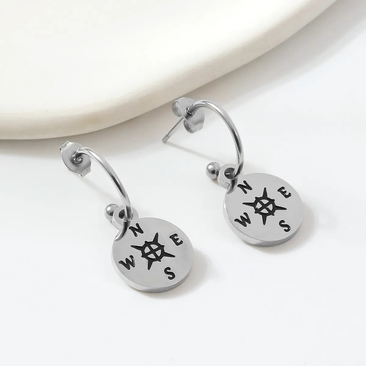 1 Pair Simple Style Compass Stainless Steel Drop Earrings