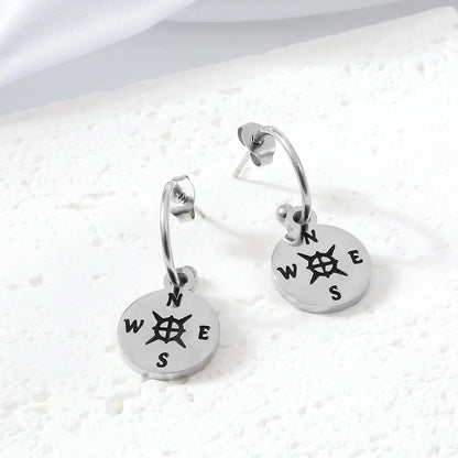 1 Pair Simple Style Compass Stainless Steel Drop Earrings