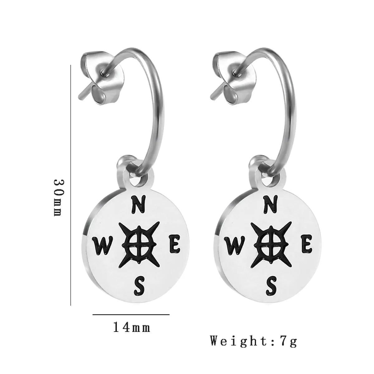 1 Pair Simple Style Compass Stainless Steel Drop Earrings