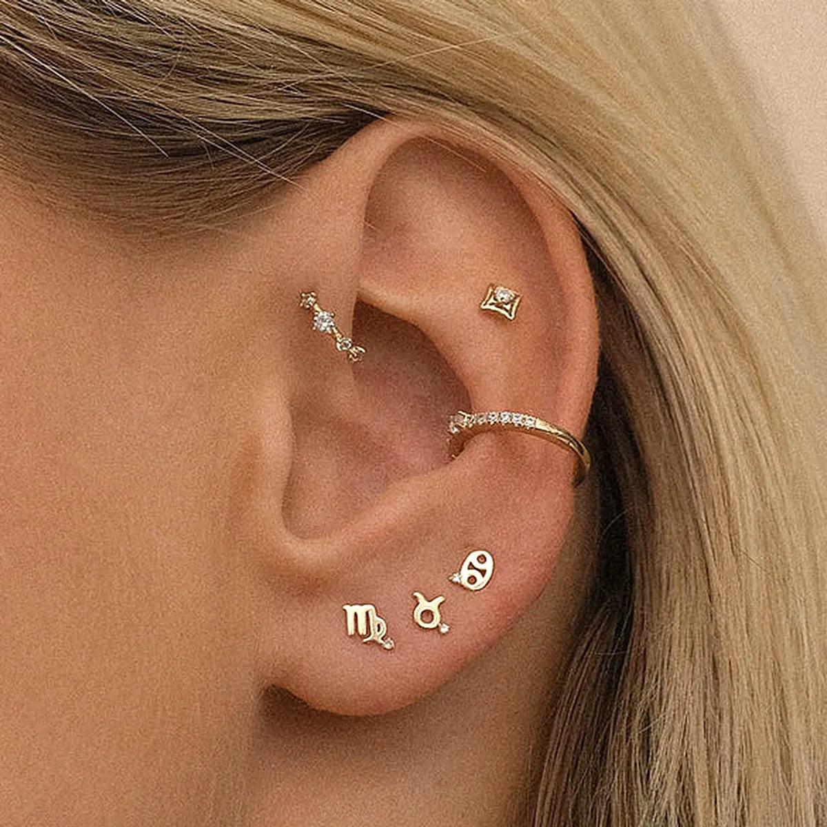 1 Pair Simple Style Constellation Plating 304 Stainless Steel Rhinestones 18K Gold Plated Ear Studs