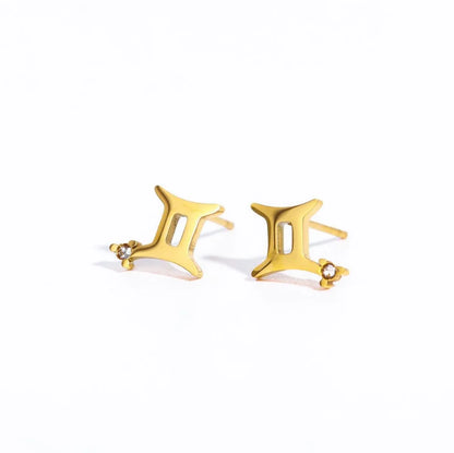 1 Pair Simple Style Constellation Plating 304 Stainless Steel Rhinestones 18K Gold Plated Ear Studs