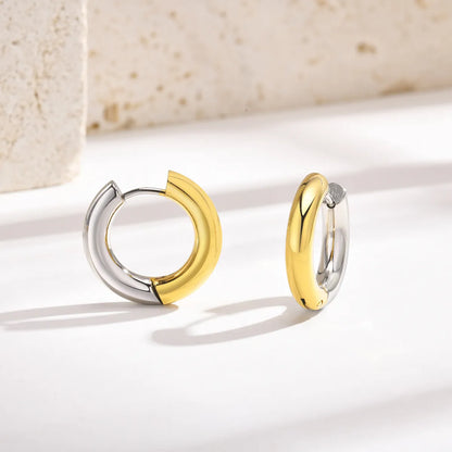 1 Pair Simple Style Cool Style Color Block Plating Stainless Steel 18k Gold Plated Hoop Earrings