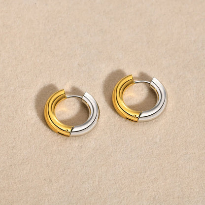 1 Pair Simple Style Cool Style Color Block Plating Stainless Steel 18k Gold Plated Hoop Earrings