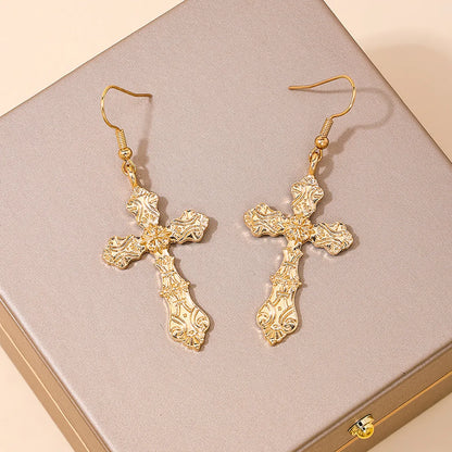 1 Pair Simple Style Cross Alloy Drop Earrings