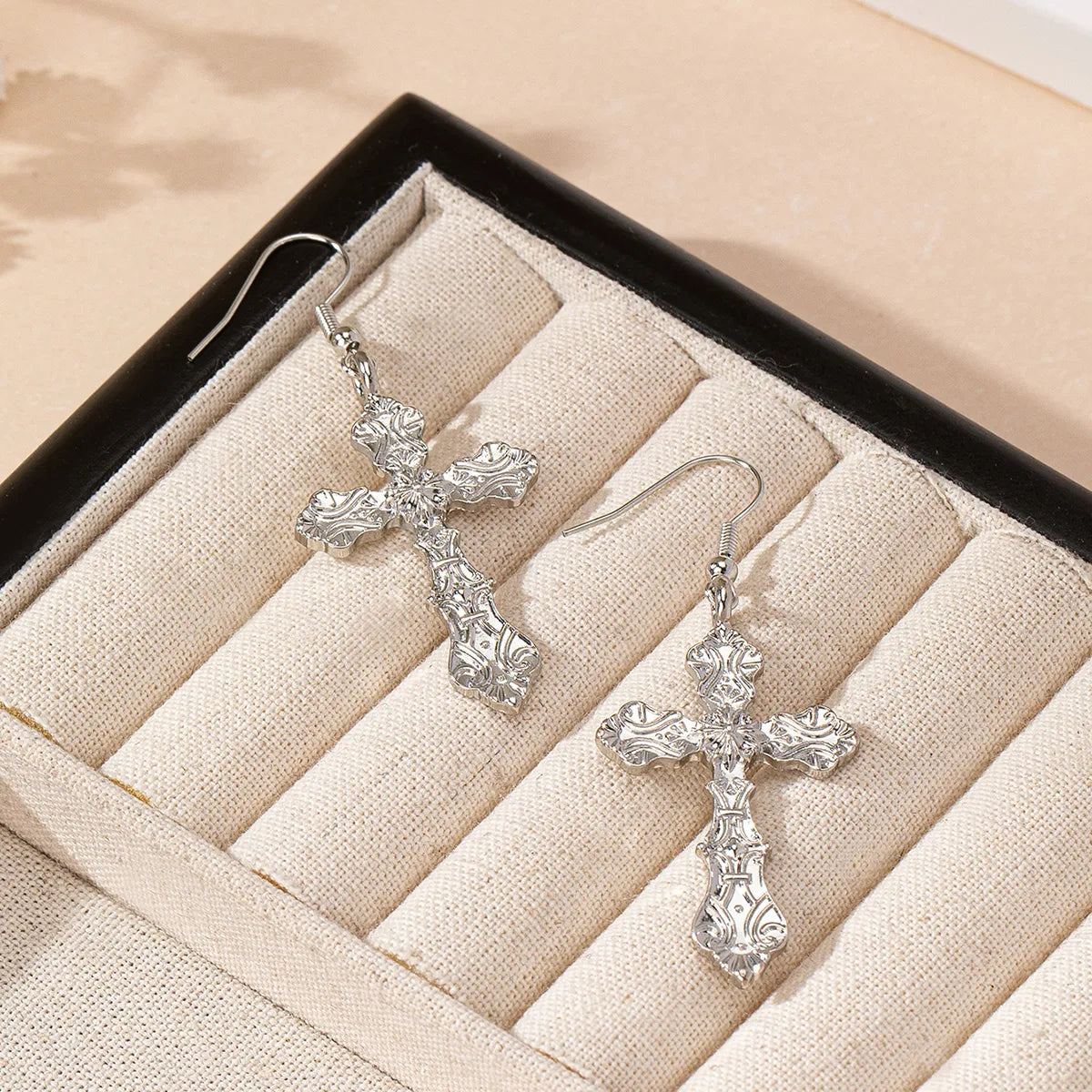 1 Pair Simple Style Cross Alloy Drop Earrings