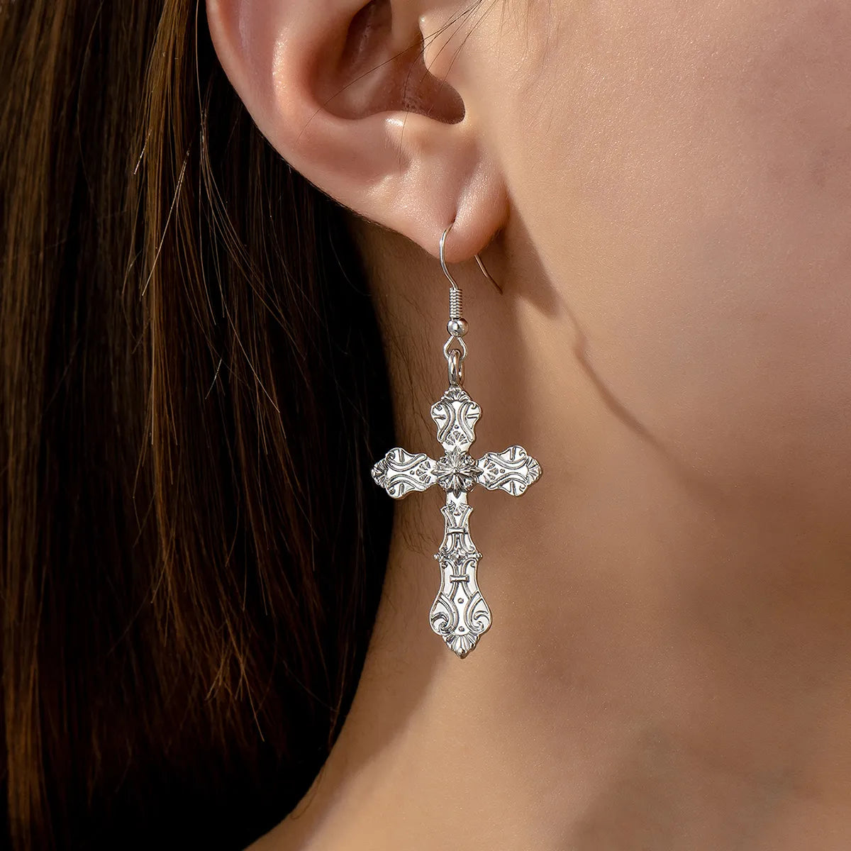 1 Pair Simple Style Cross Alloy Drop Earrings