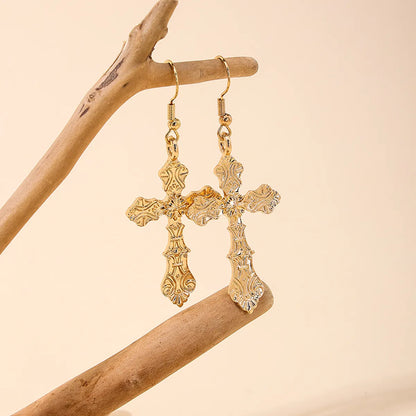 1 Pair Simple Style Cross Alloy Drop Earrings