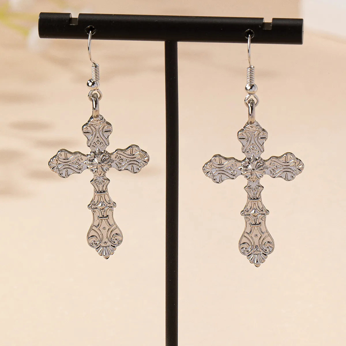 1 Pair Simple Style Cross Alloy Drop Earrings