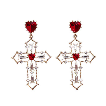 1 Pair Simple Style Cross Alloy Inlay Artificial Gemstones Women'S Drop Earrings