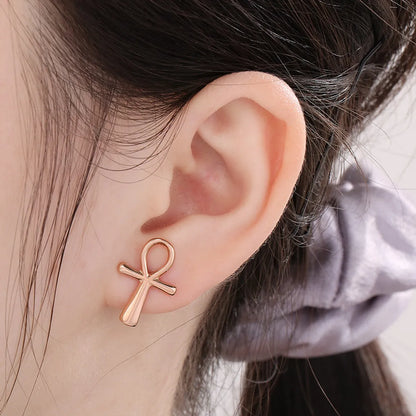 1 Pair Simple Style Cross Heart Shape Plating Titanium Steel Rose Gold Plated Gold Plated Ear Studs