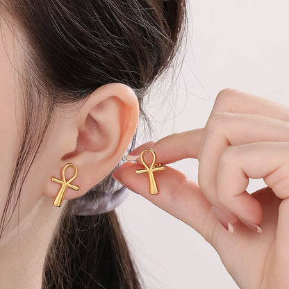 1 Pair Simple Style Cross Heart Shape Plating Titanium Steel Rose Gold Plated Gold Plated Ear Studs