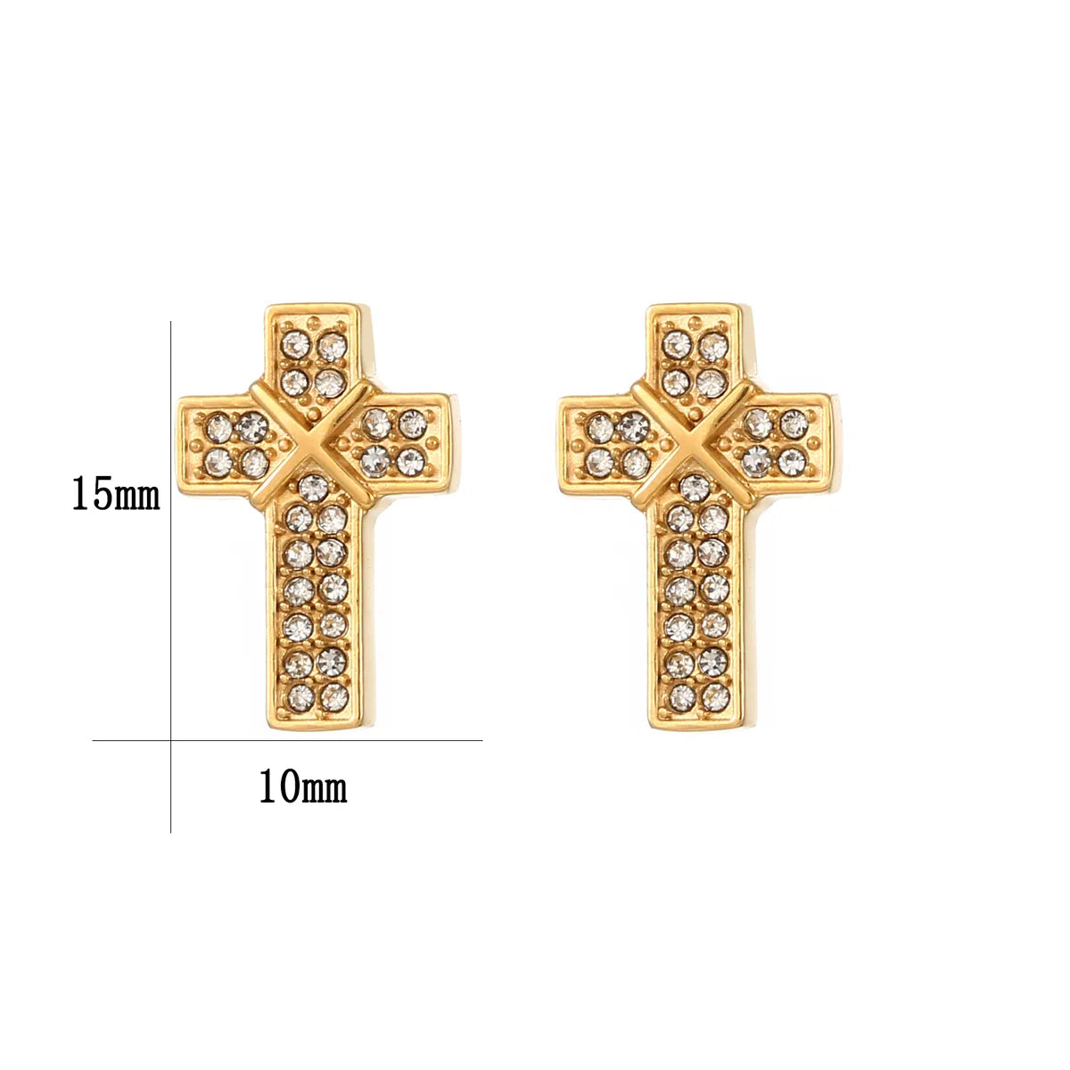 1 Pair Simple Style Cross Inlay 304 Stainless Steel Moissanite Gold Plated Ear Studs