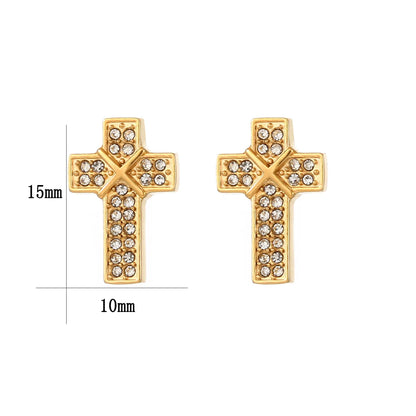 1 Pair Simple Style Cross Inlay 304 Stainless Steel Moissanite Gold Plated Ear Studs